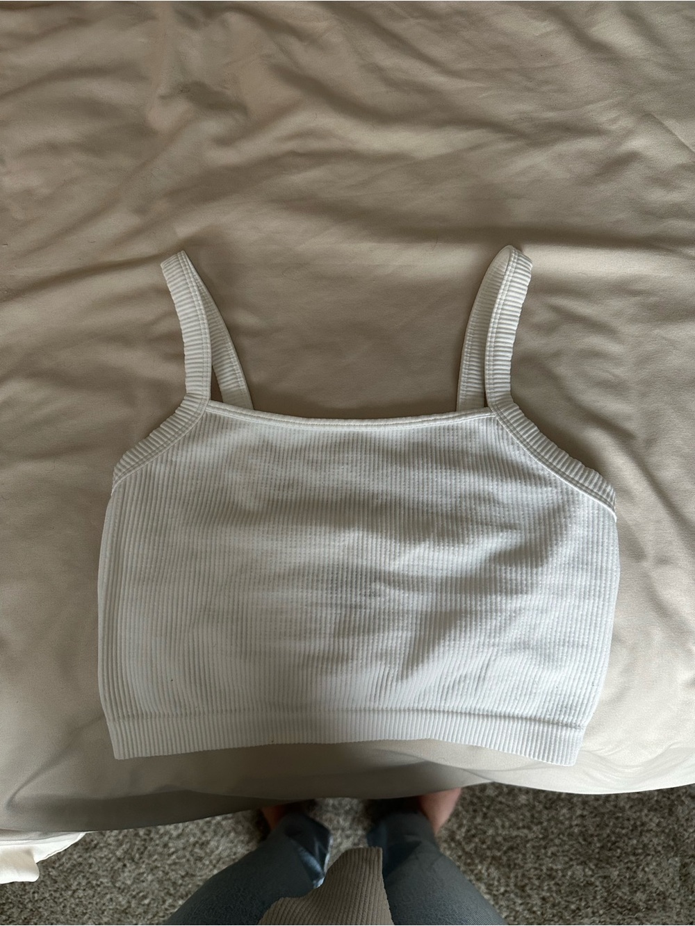 Colsie White Ribbed Square-Neck Crop Tank - Picture 3 of 5